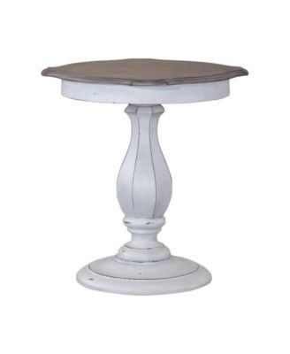 Antique White Accent Table with Round Top, Rustic Side Table Style