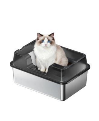 Heavy Duty Stainless Steel Cat Litter Box - XXL High Sided Tray, Non-Slip, Easy Clean for Multi-Cat, 23.6"x15.7"x10.6"