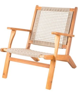  Stain Outdoor Chair Acacia Wood Construction Hand Woven Seat Mid Century Design Comfortable Reclining Armchair