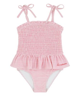 Girls' 4-16 Gingham-Check Tie-Shoulder-Strap One-Piece Swimsuit