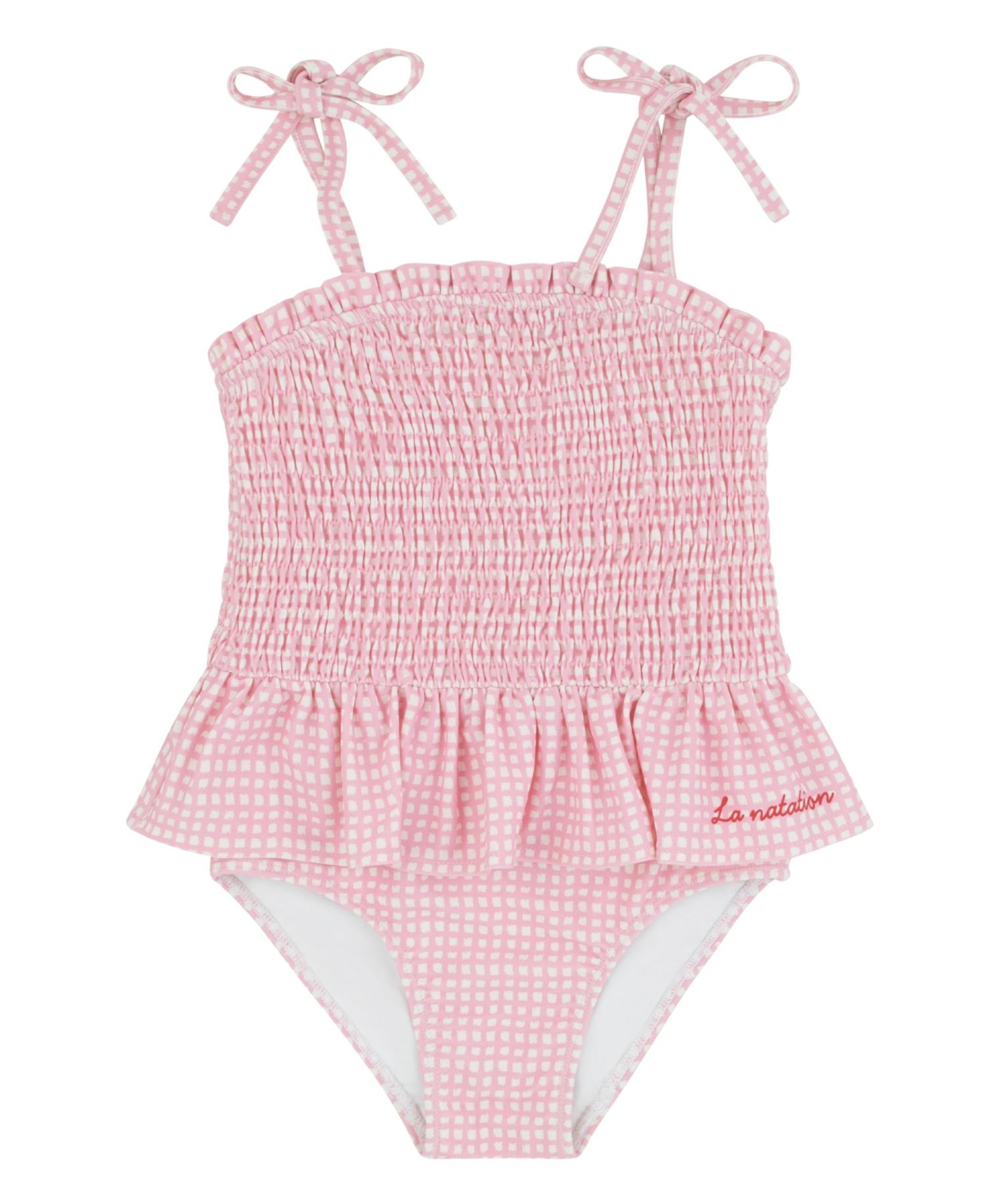 Girls' 4-16 Gingham-Check Tie-Shoulder-Strap One-Piece Swimsuit