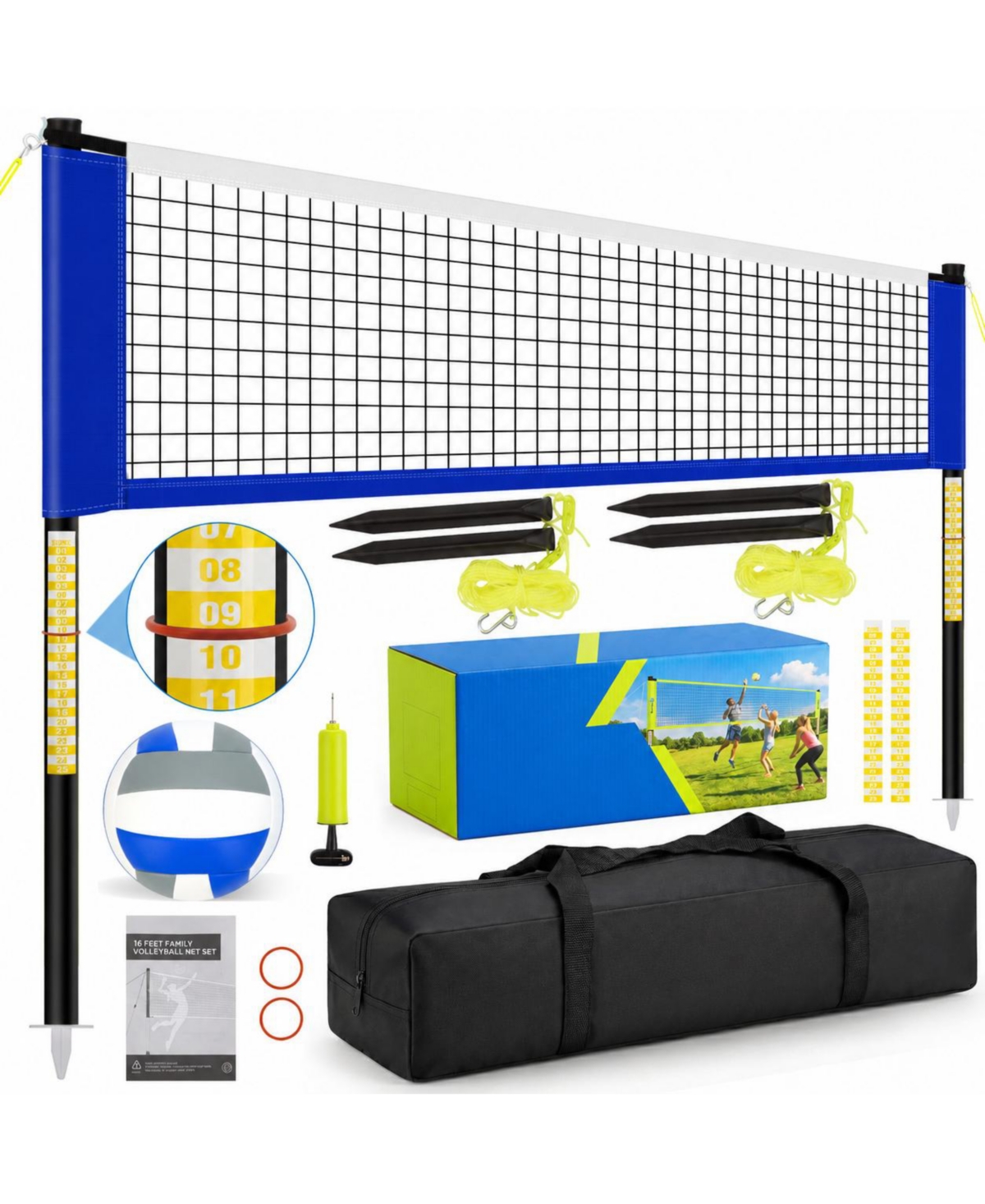 Furlihong Outdoor Volleyball Net Set Adjustable Poles Portable Backyard Beach Game