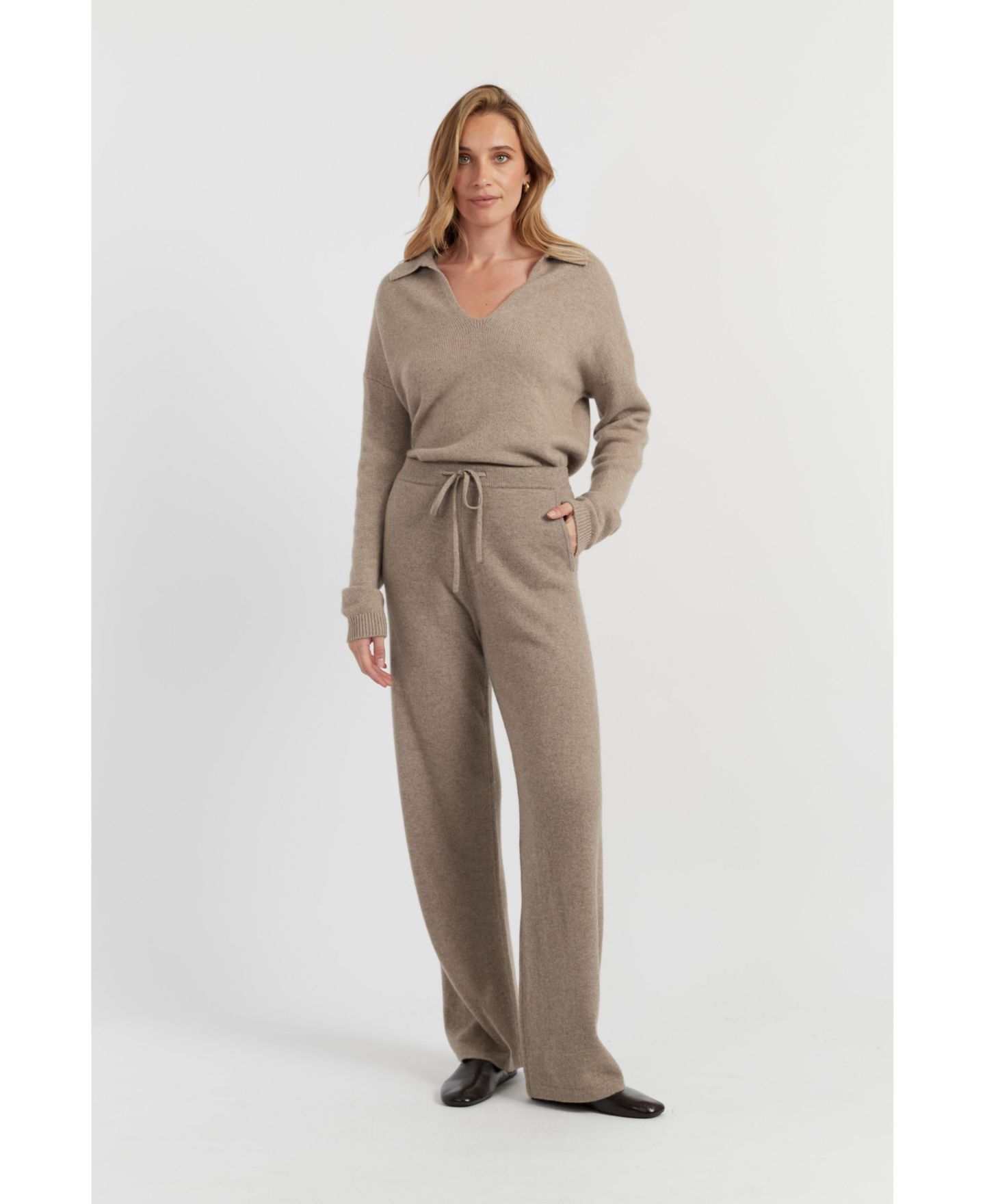Женские брюки Chinti & Parker Cashmere Wide-Leg Drawstring, цвет: Тёплый овсяный — фото 2