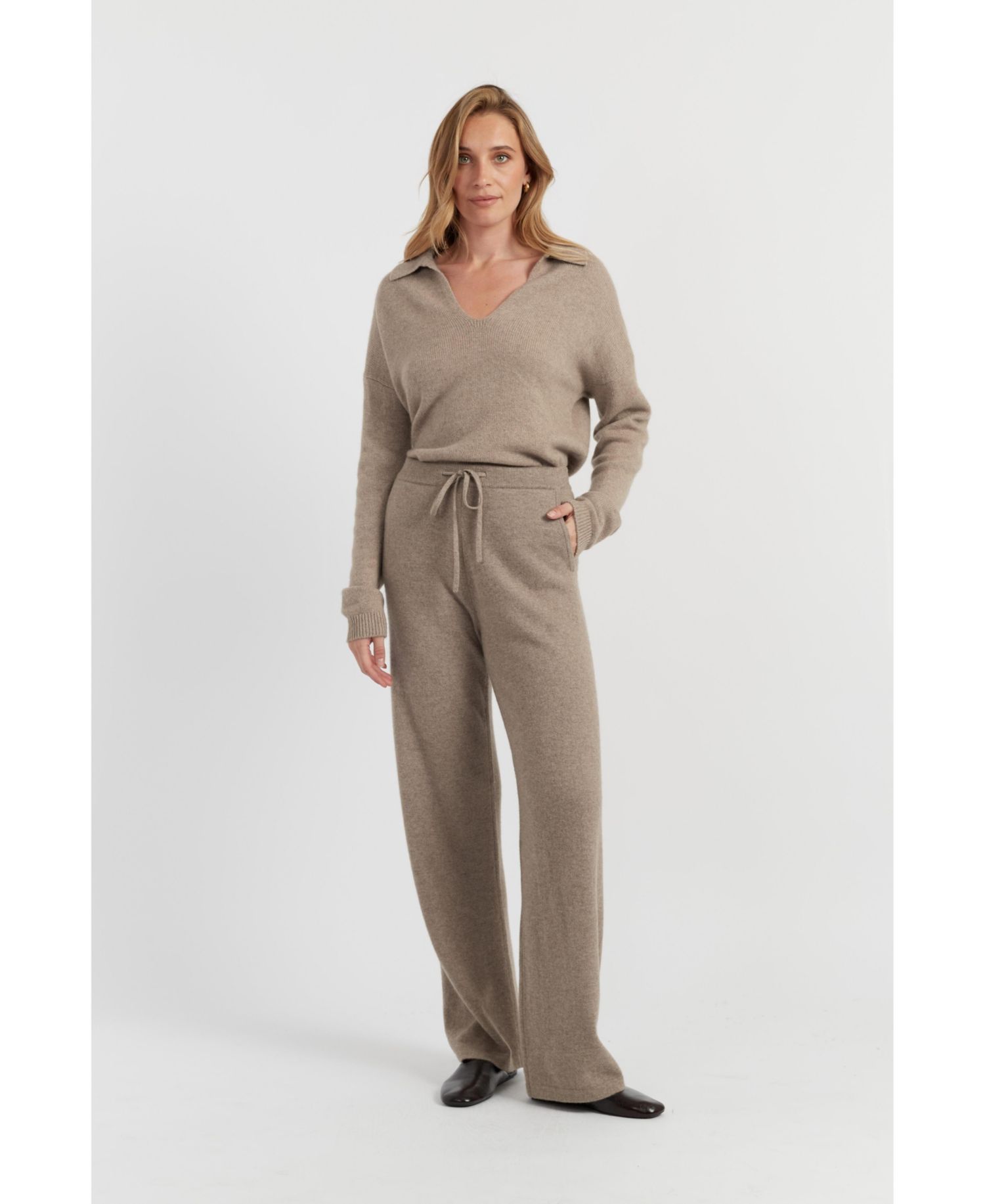 Women's Cashmere Wide-Leg Drawstring Pants