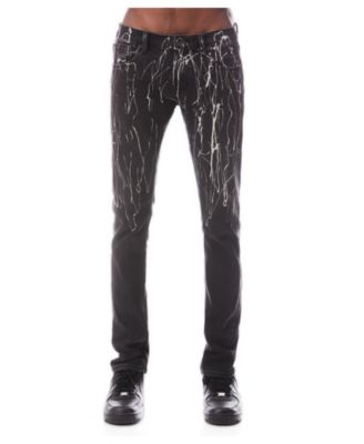 Men's Strat Super-Skinny Low-Rise Discharged-Print Jeans