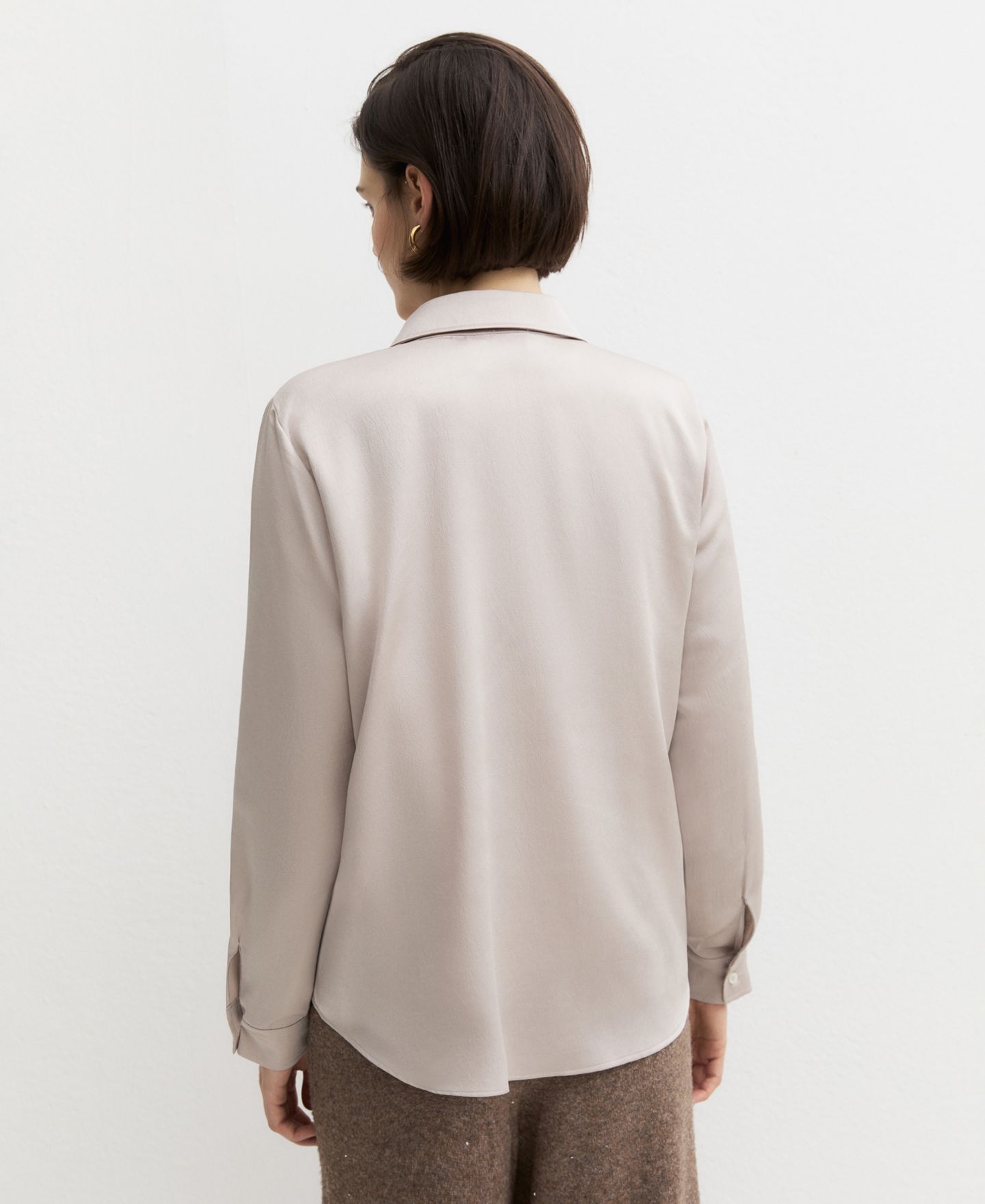Женская блузка Emme Marella Emmlira Collared Long-Sleeve Crinkle-Finish Hammered Satin, цвет: Экрю — фото 5