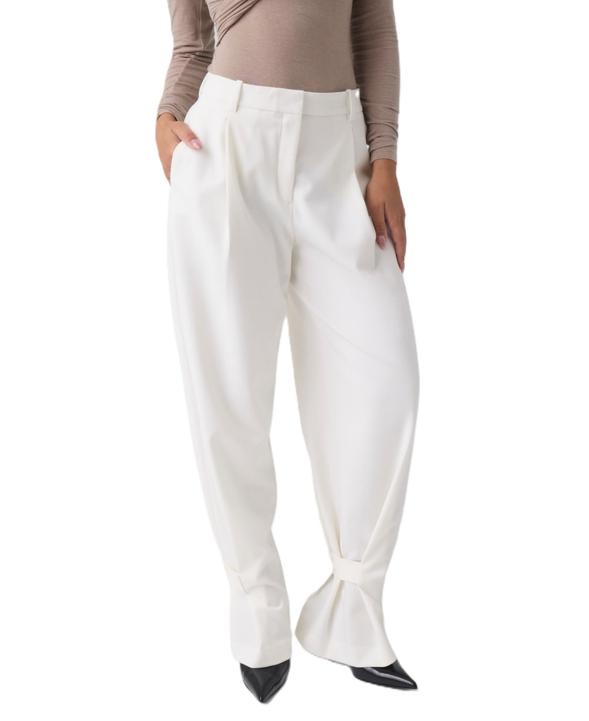 Guess Women's Ankle Frog High-Waisted Pleated Chino Pants - Veggy Milk