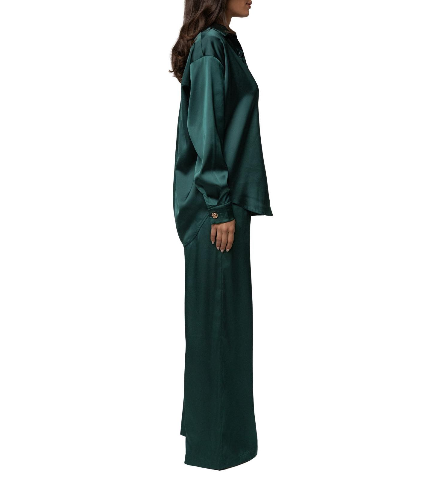 Женская блузка JLUXLABEL Island Ease Long-Sleeve Button-Down Satin, цвет: Изумрудный — фото 6