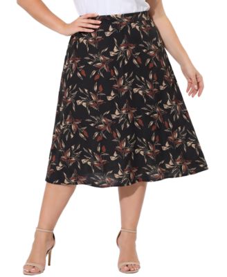 Plus Size A-Line Midi Elastic Waist Skirt
