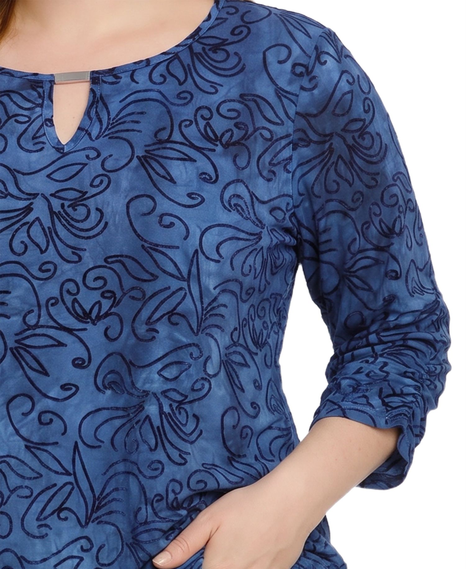 Plus Size Keyhole 3/4-Sleeve Blouse