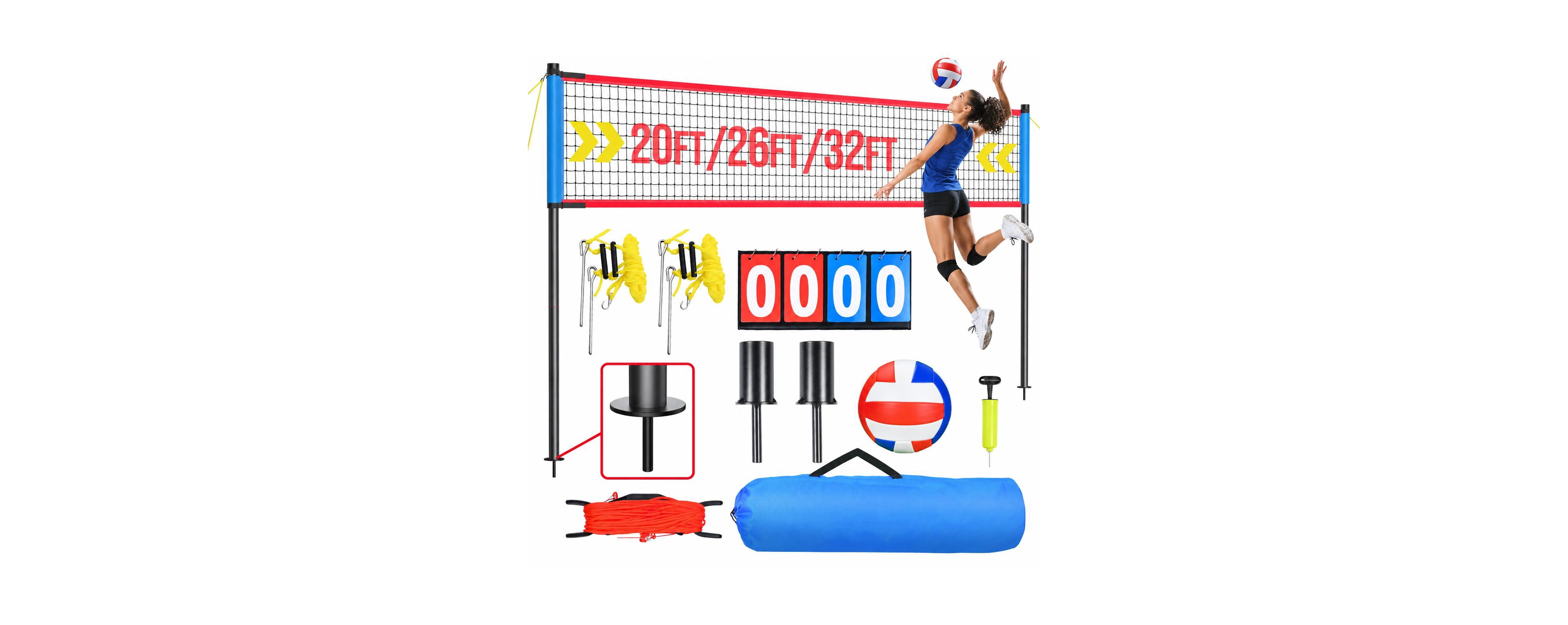 Furlihong Portable Volleyball Badminton Net Set Adjustable Width Height Anti Sag Outdoor with Pump Carry Bag