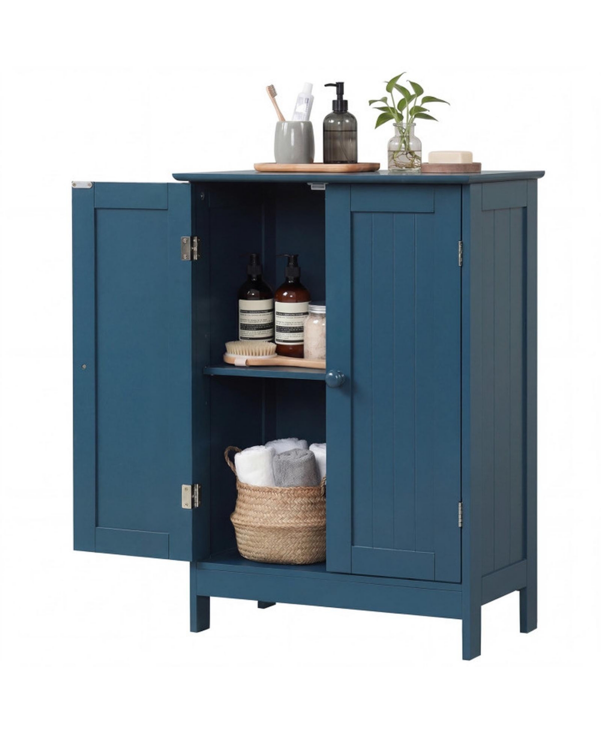 Sugift 2-Door Freestanding Wooden Bathroom Cabinet with Adjustable Shelf
