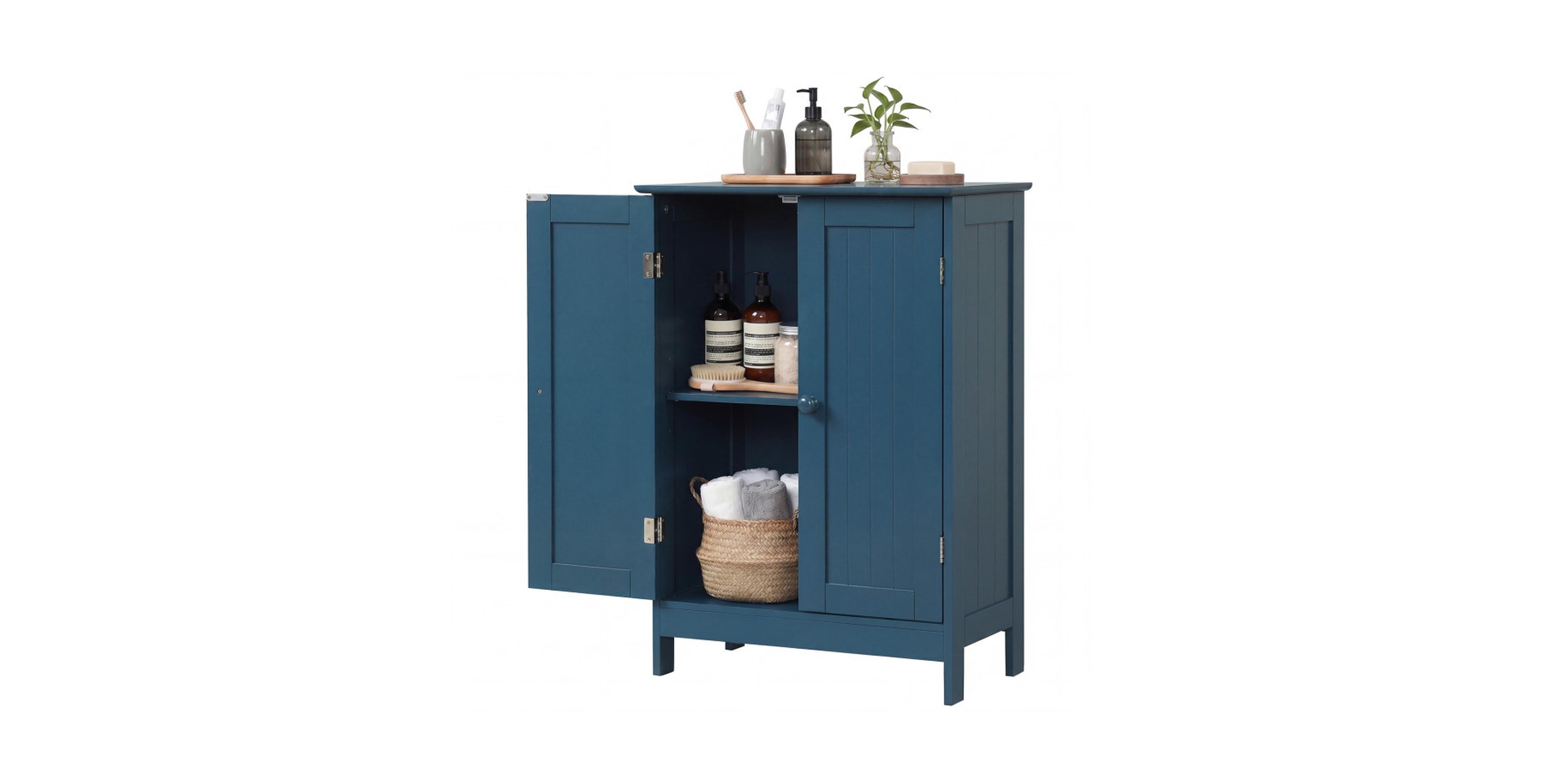 Sugift 2-Door Freestanding Wooden Bathroom Cabinet with Adjustable Shelf