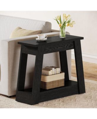 End Table, Wood Side Table with 2 Storage Shelves