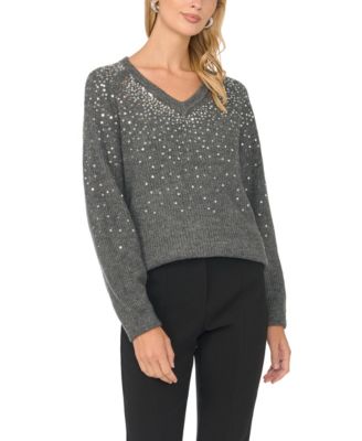 Women's V-Neck Sequin Ribbed-Knit Sweater