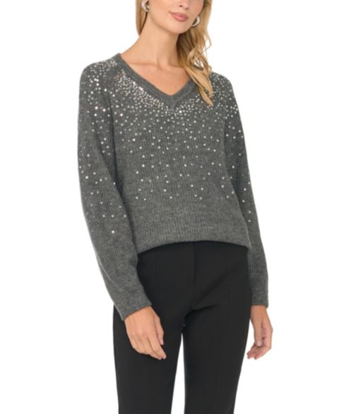 Женский свитер Vince Camuto V-Neck Sequin Ribbed-Knit, цвет: Medium Hea