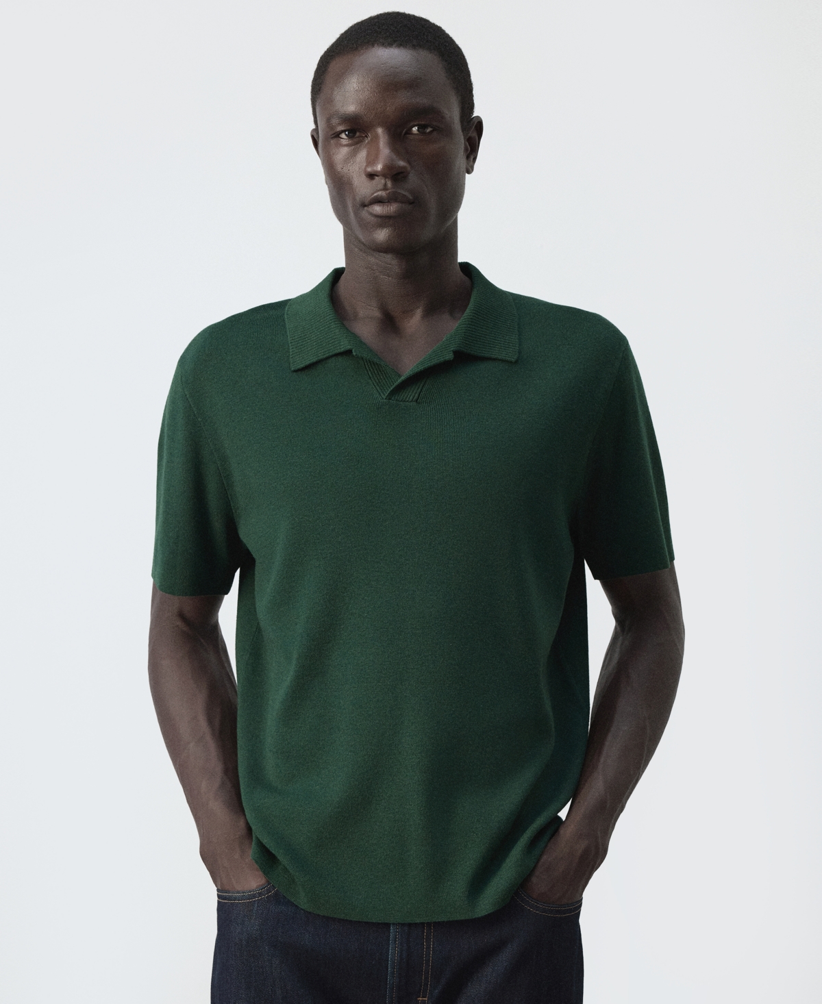 Mango Men's Fine Knit Regular-Fit Cotton-Blend Polo Shirt - Billiard Green
