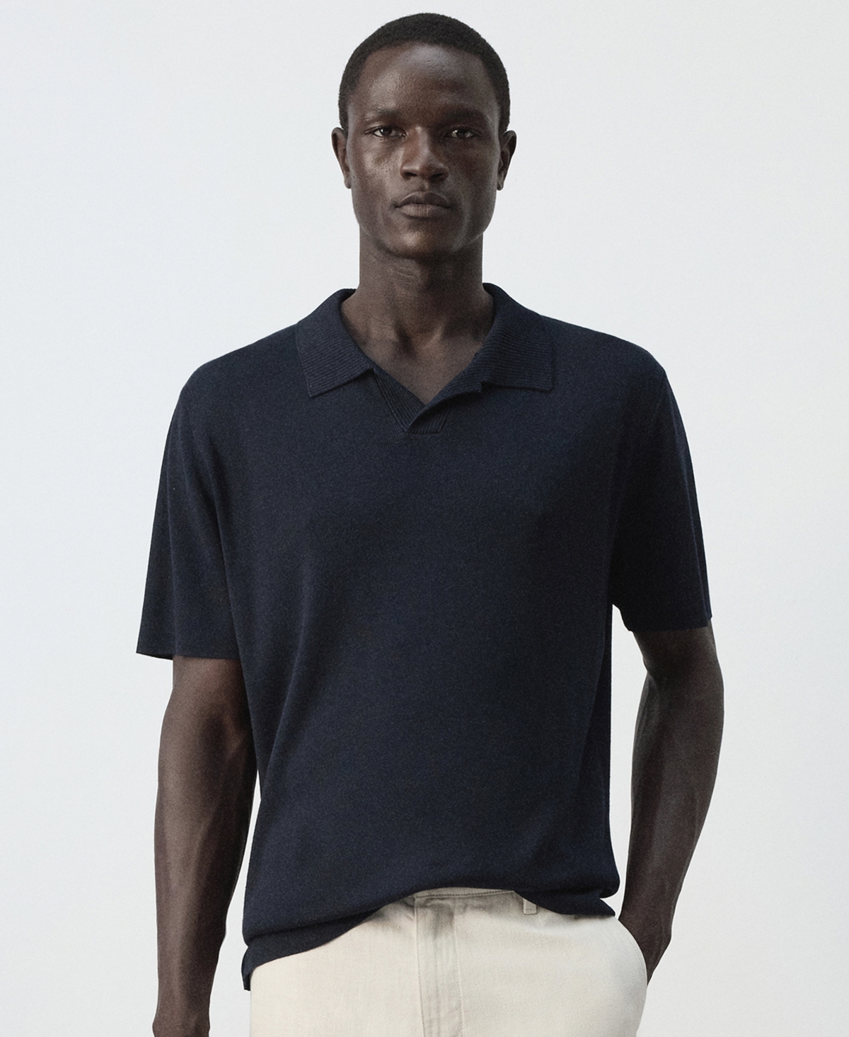 Mango Men's Fine Knit Regular-Fit Cotton-Blend Polo Shirt - Navy