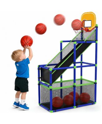 Adjustable Height Arcade Basketball Hoop LED Scoreboard with Storage Net
