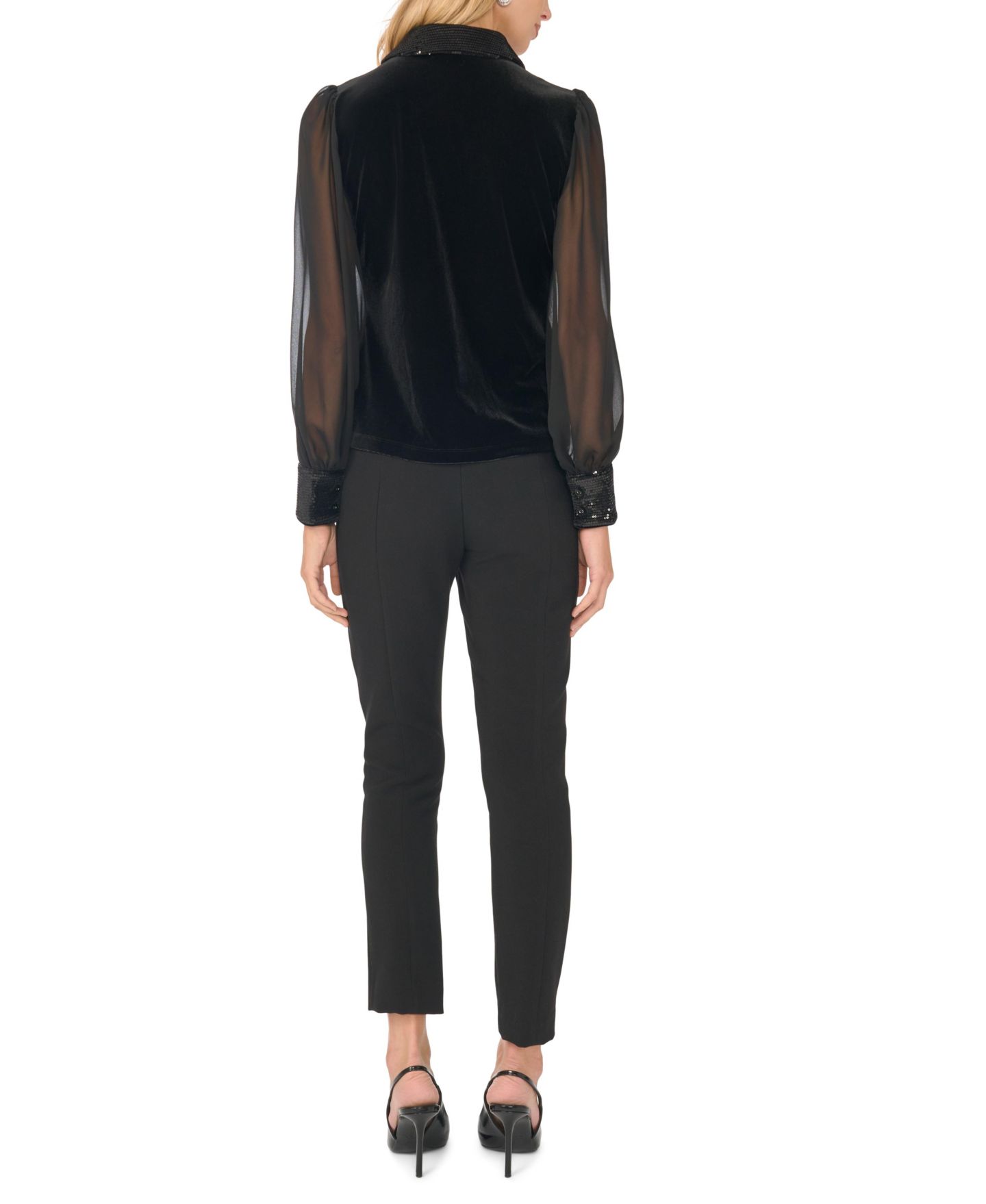 Женская блузка Vince Camuto Embellished Velvet Button-Down, цвет: Насыщенный чёрный — фото 6
