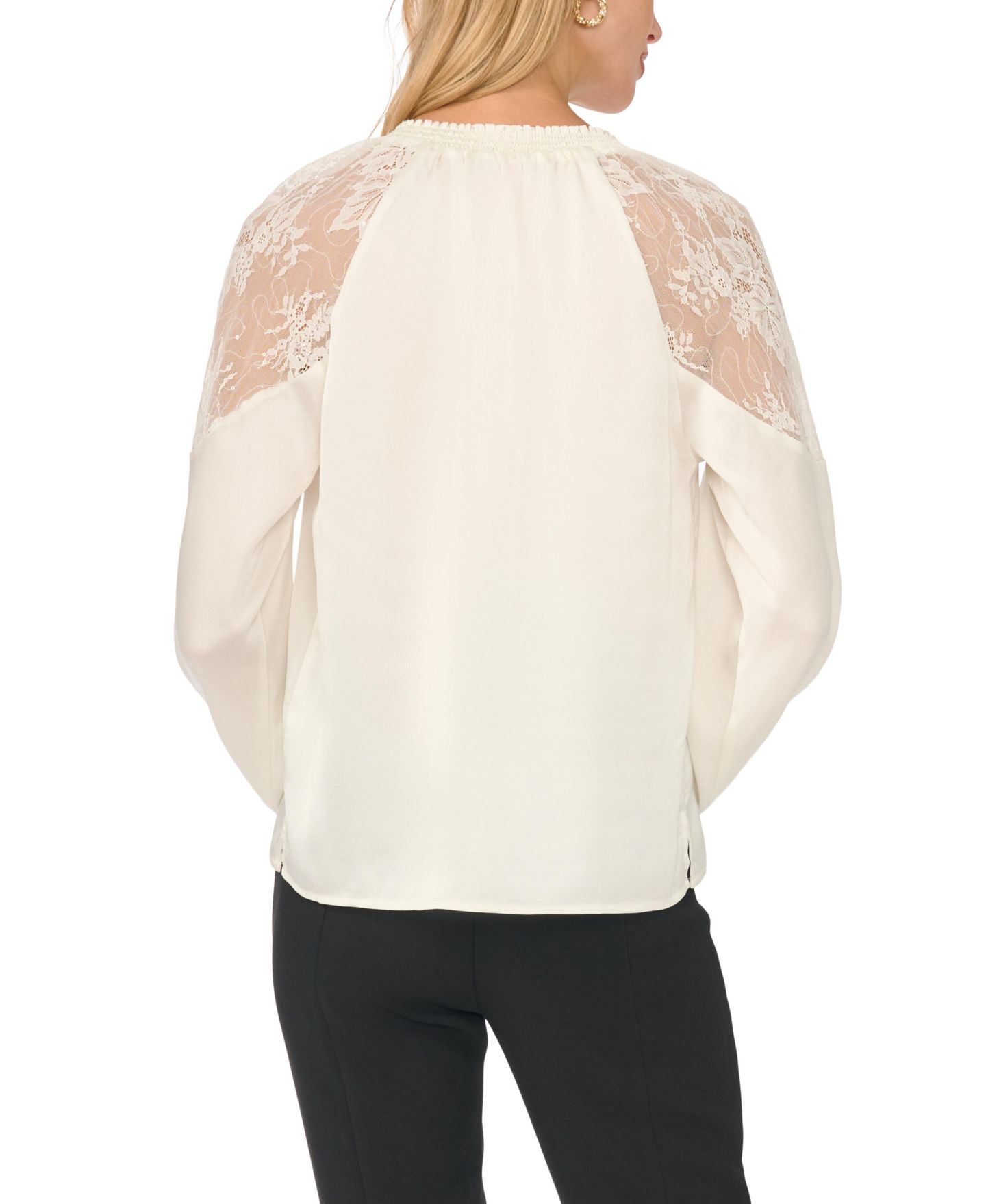 Женская блузка Vince Camuto Lace-Insert Ruffle Long-Sleeve, цвет: Слоновая кость — фото 5