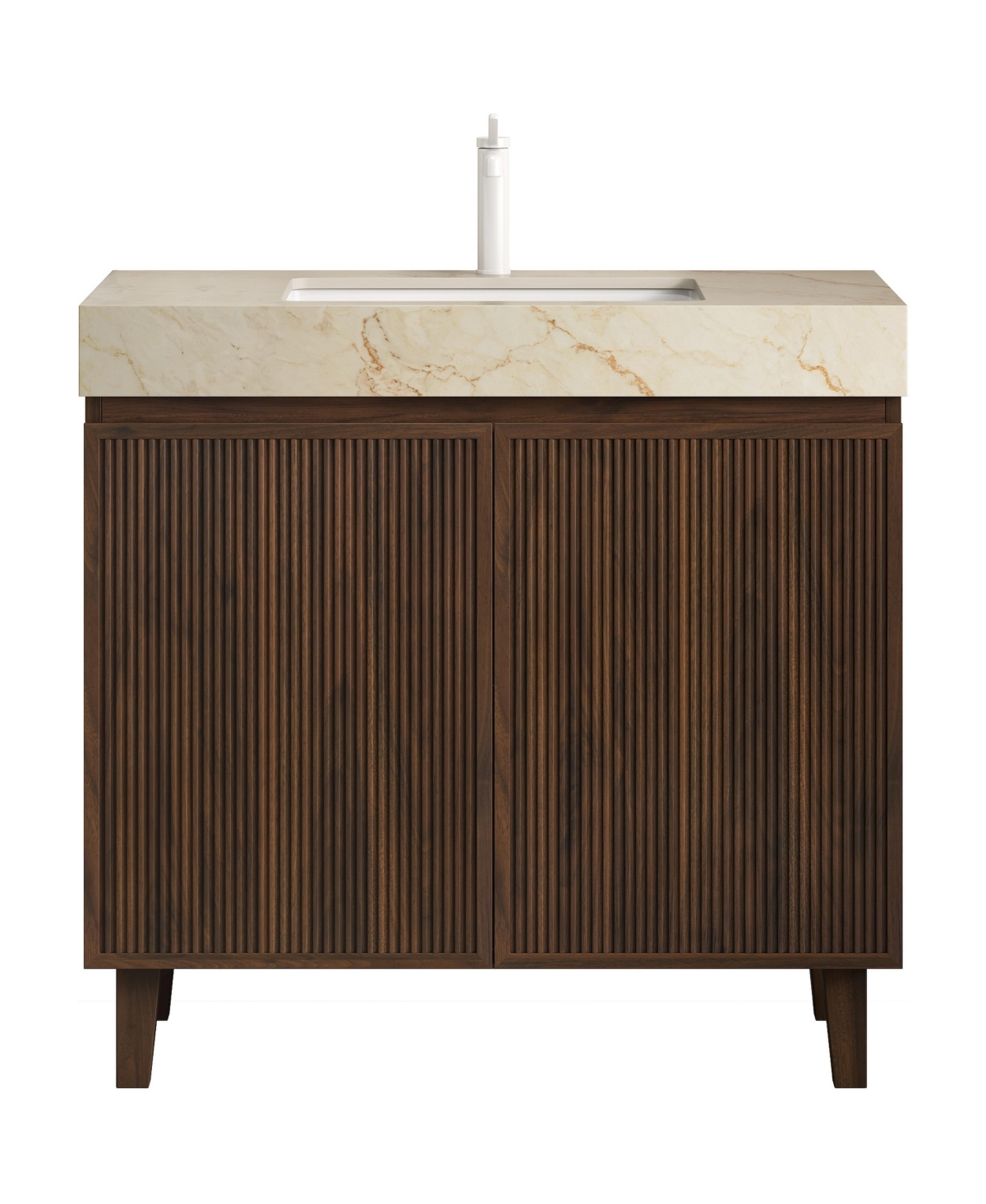 Busdays 36 Inch Bathroom Vanity with Sink Cream Vein Sintered Stone Top Ceramic Basin 1 Pre Drilled Faucet Hole Disassembled No Faucet Drain Woodg