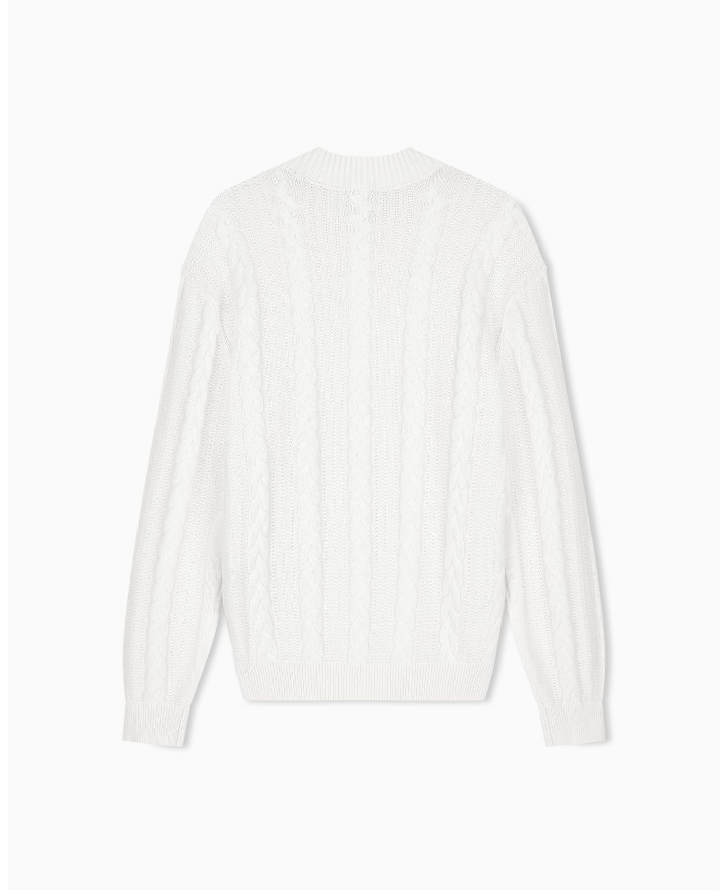 Мужской свитер A|X Armani Exchange из шерсти и хлопка с круглым вырезом, вязка косами, цвет: Винтажный молочный белый — фото 3
