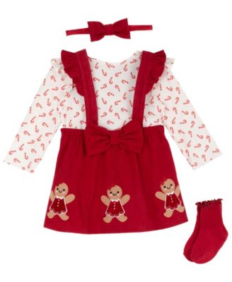 Toddler Girls' 2T-4T Holiday Long-Sleeve Gingerbread Appliqu&eacute; Dress, 4-Piece Set