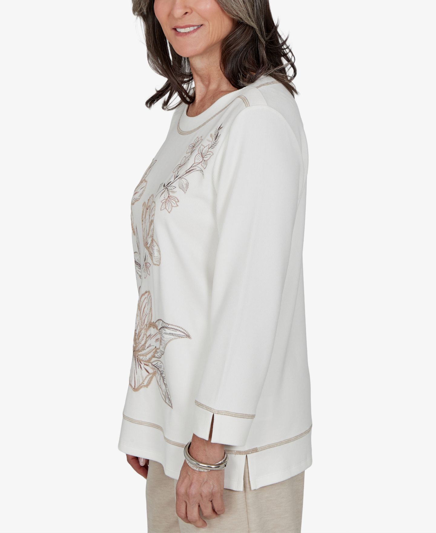 Женская блузка Alfred Dunner Boat Neck 3/4-Sleeve, цвет: Слоновая кость — фото 3