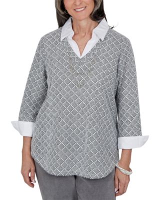 Women's 3/4-Sleeve Curved-Hem V-Neck Tunic