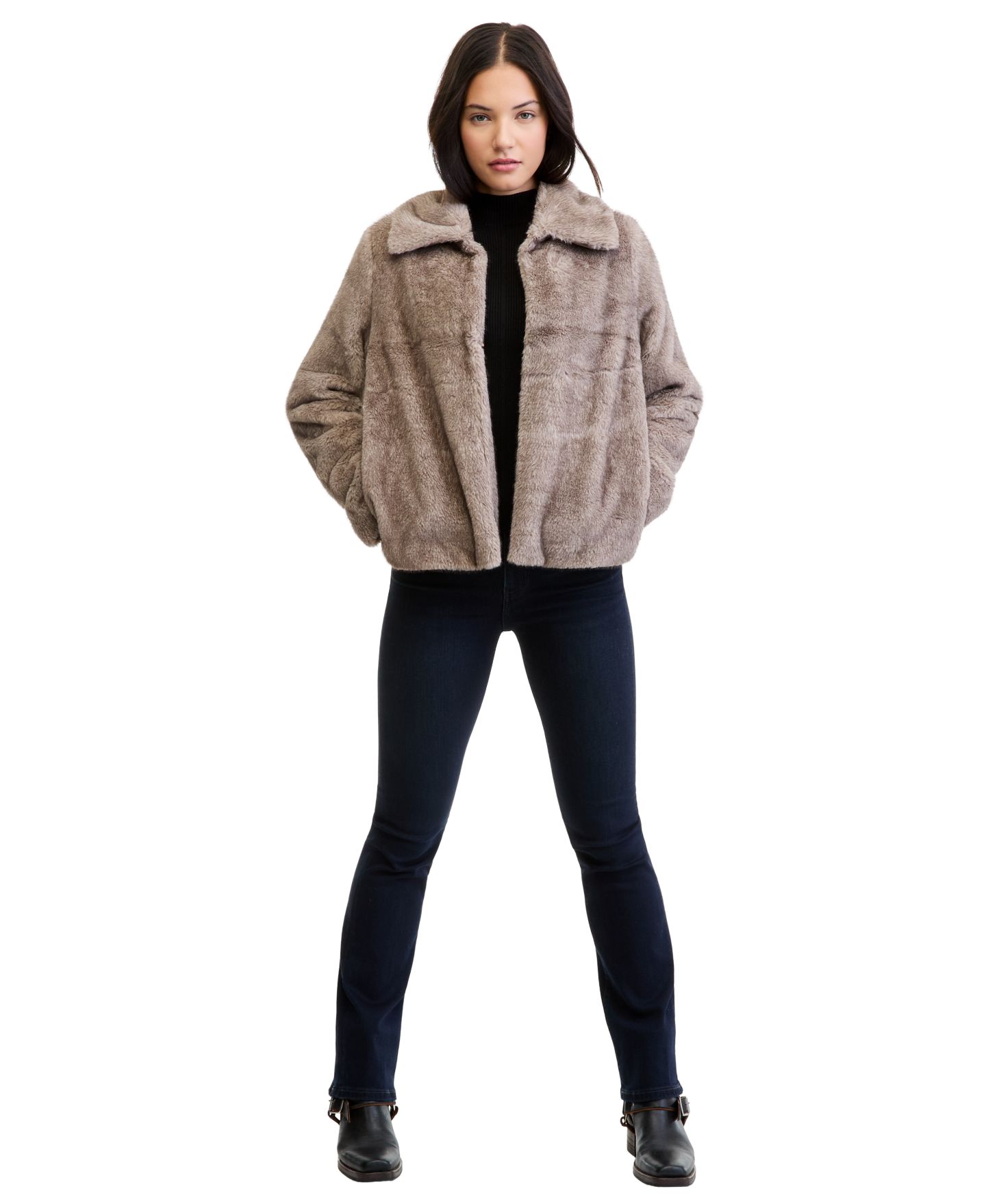 Женская куртка Liverpool Los Angeles Cropped Collared Faux Fur, цвет: Чёрный — фото 4