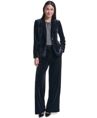 Women's One Button Velvet Fitted Blazer & Whitney Velvet Wide-Leg Pants