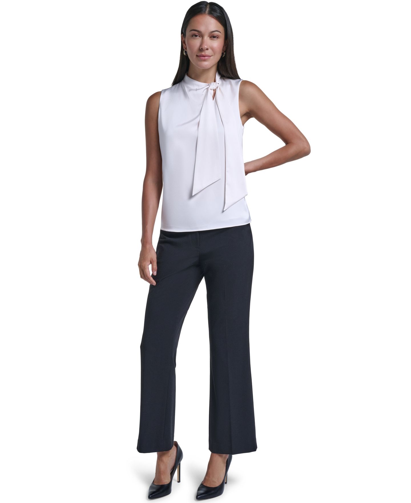 Женская блузка Calvin Klein Tie-Neck Sleeveless Satin, цвет: Кремовый — фото 2