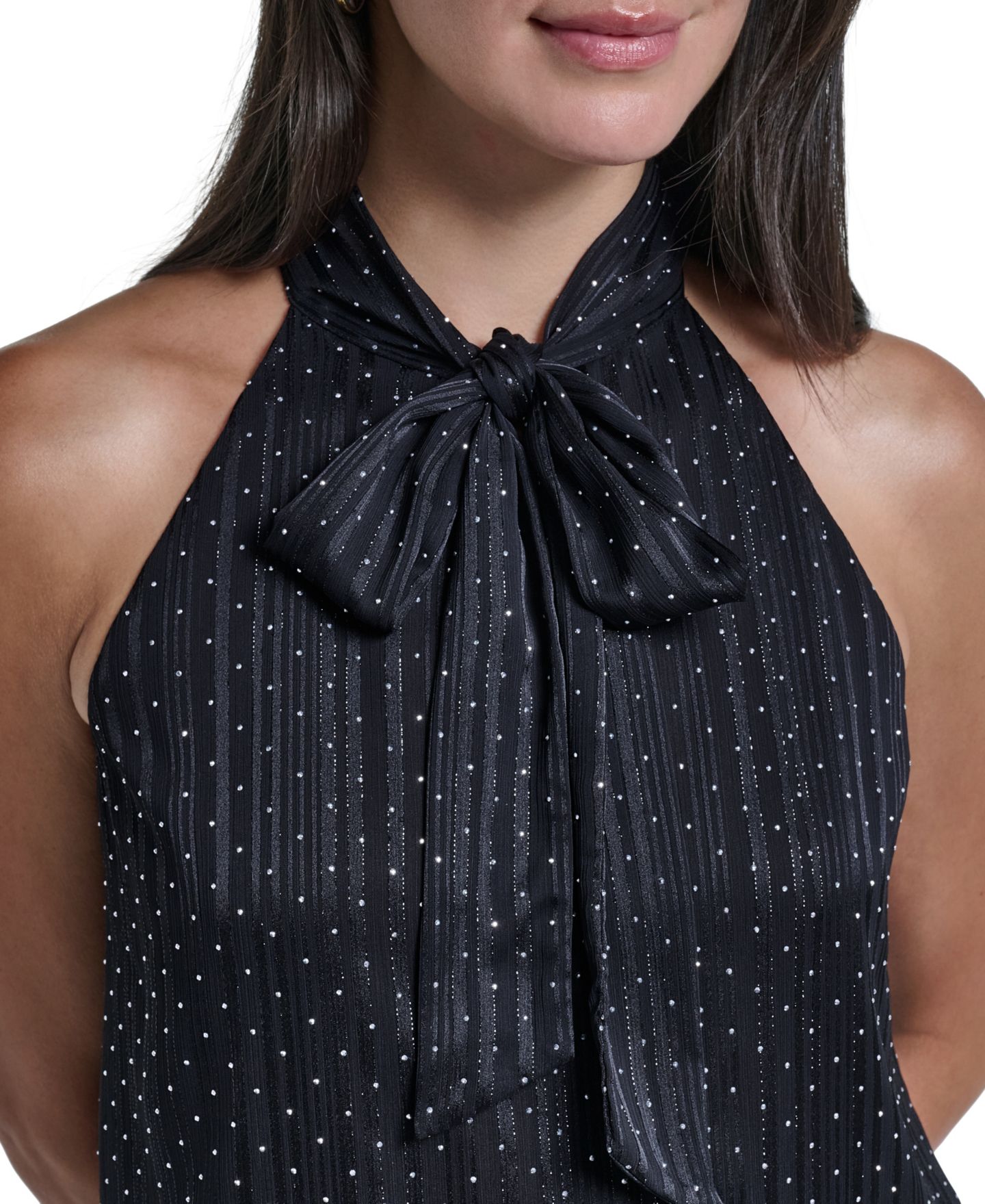 Женская блузка Calvin Klein Halter Tie Neck Polka-Dot, цвет: Чёрный разноцветный — фото 5