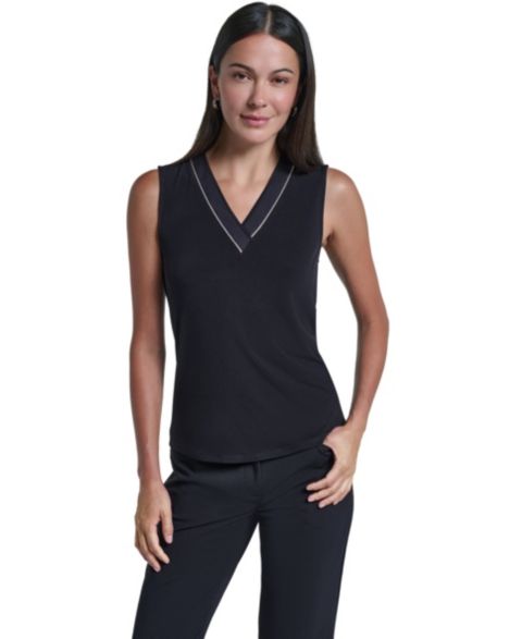 Женский топ Calvin Klein V-Neck Colorblock, цвет: Чёрный