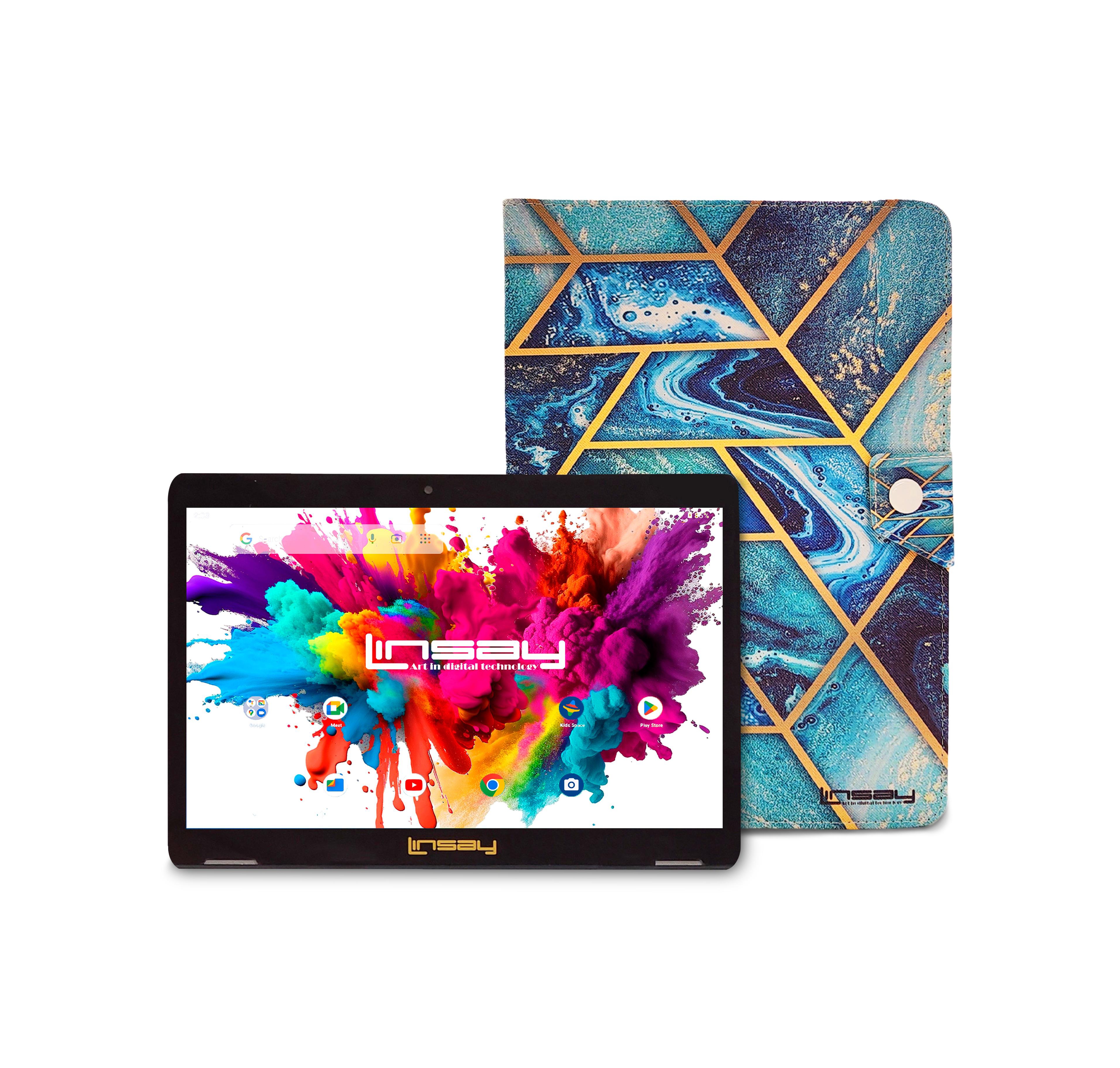 New Linsay 10.1" Tablet Octa Core 128GB Bundle with "Art and Ocean" Defender Case Newest Android 14 Google Certified