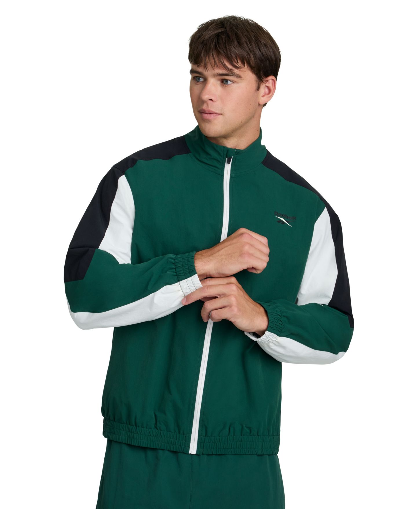 Мужская куртка Reebok Heritage Full-Zip Mock Neck Track, цвет: Зелёный — фото 2