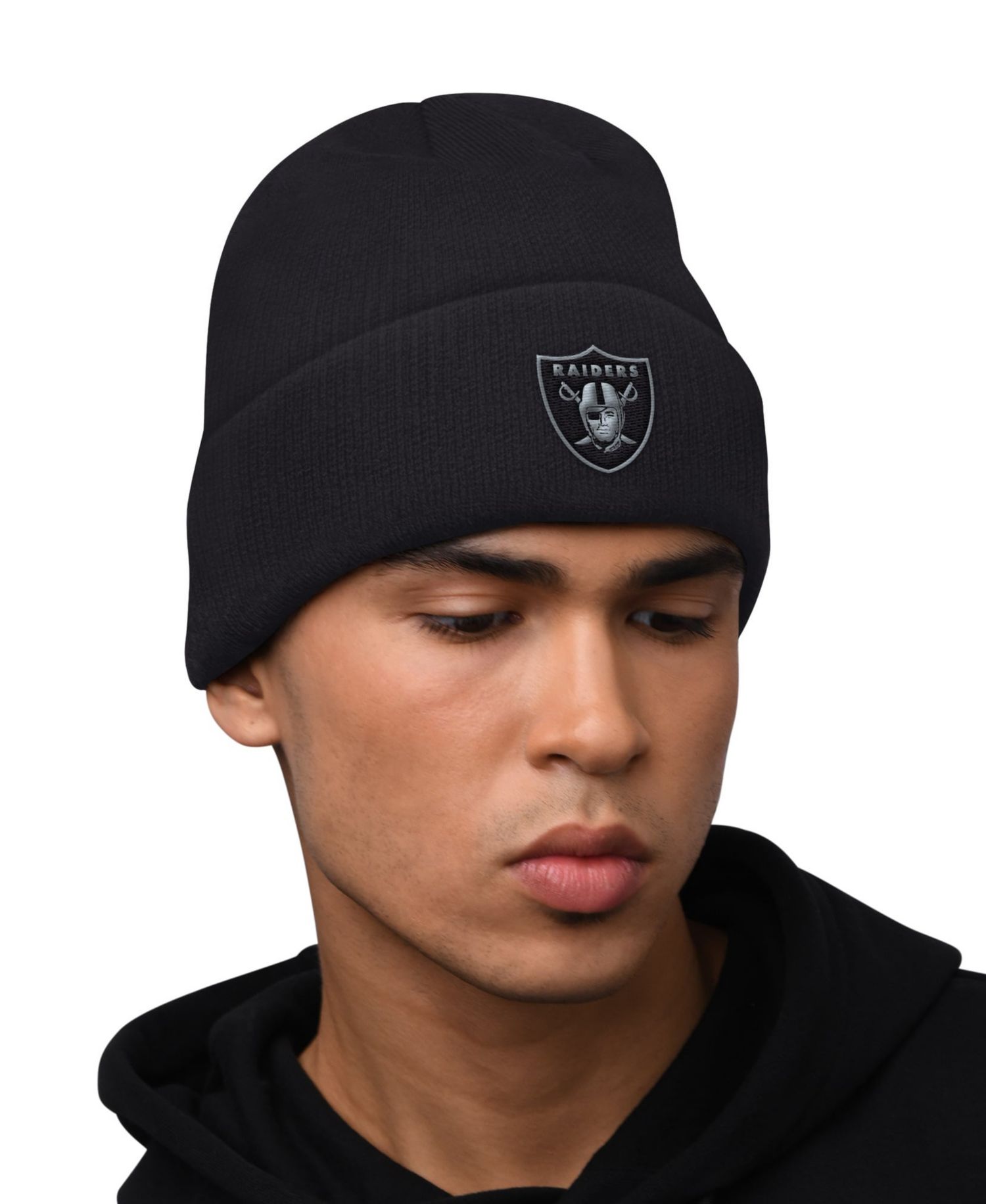 Men's Black Las Vegas Raiders Hoodie and Cuffed Knit Hat Combo Pack