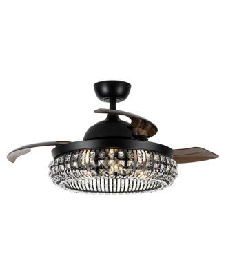 Modern 3-Blade Matte Crystal Caged Retractable Ceiling Fan with Remote and Light Kit