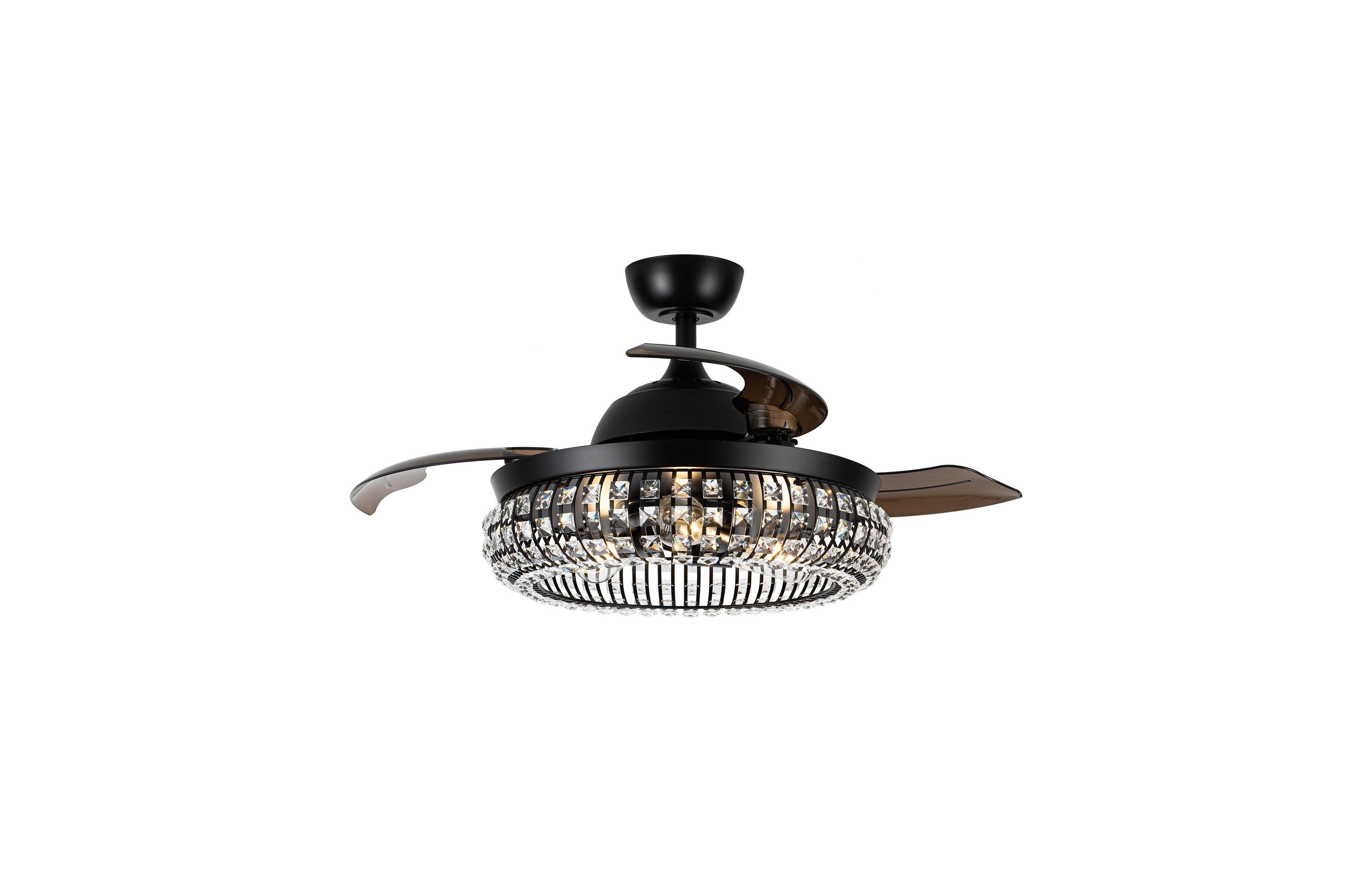Parrot Uncle Modern 3-Blade Matte Crystal Caged Retractable Ceiling Fan with Remote and Light Kit