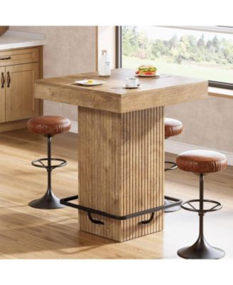 Square Bar Table, Kitchen Dining Table, Industrial Counter Height Pub Cocktail Table Home Bar Unit with Metal Footrest