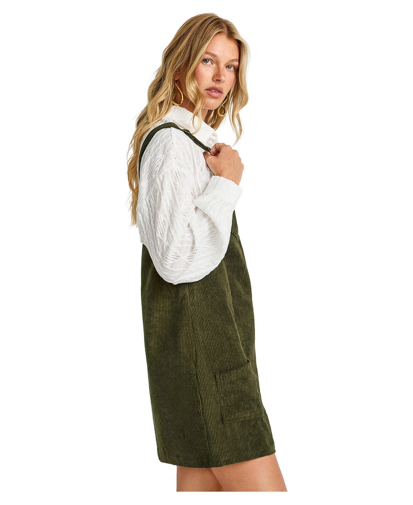 Женское платье Cupshe Corduroy Square-Neck Mini Pinafore, цвет: Тёмный зелёный — фото 3