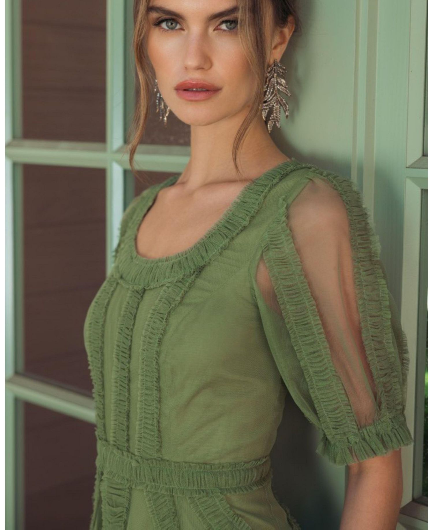 Women's Ruffle Scoop Neck Short-Sleeve Midi Dress