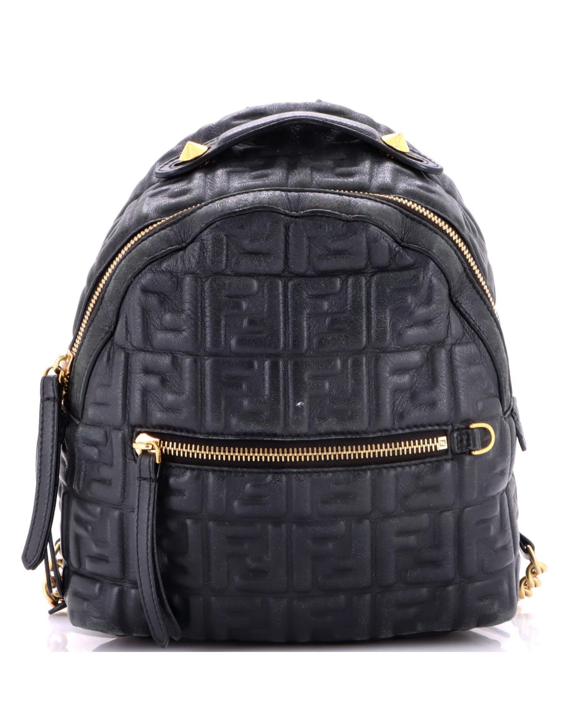 Pre-Owned Fendi Mini By The Way Backpack Zucca Embossed Leather - Black