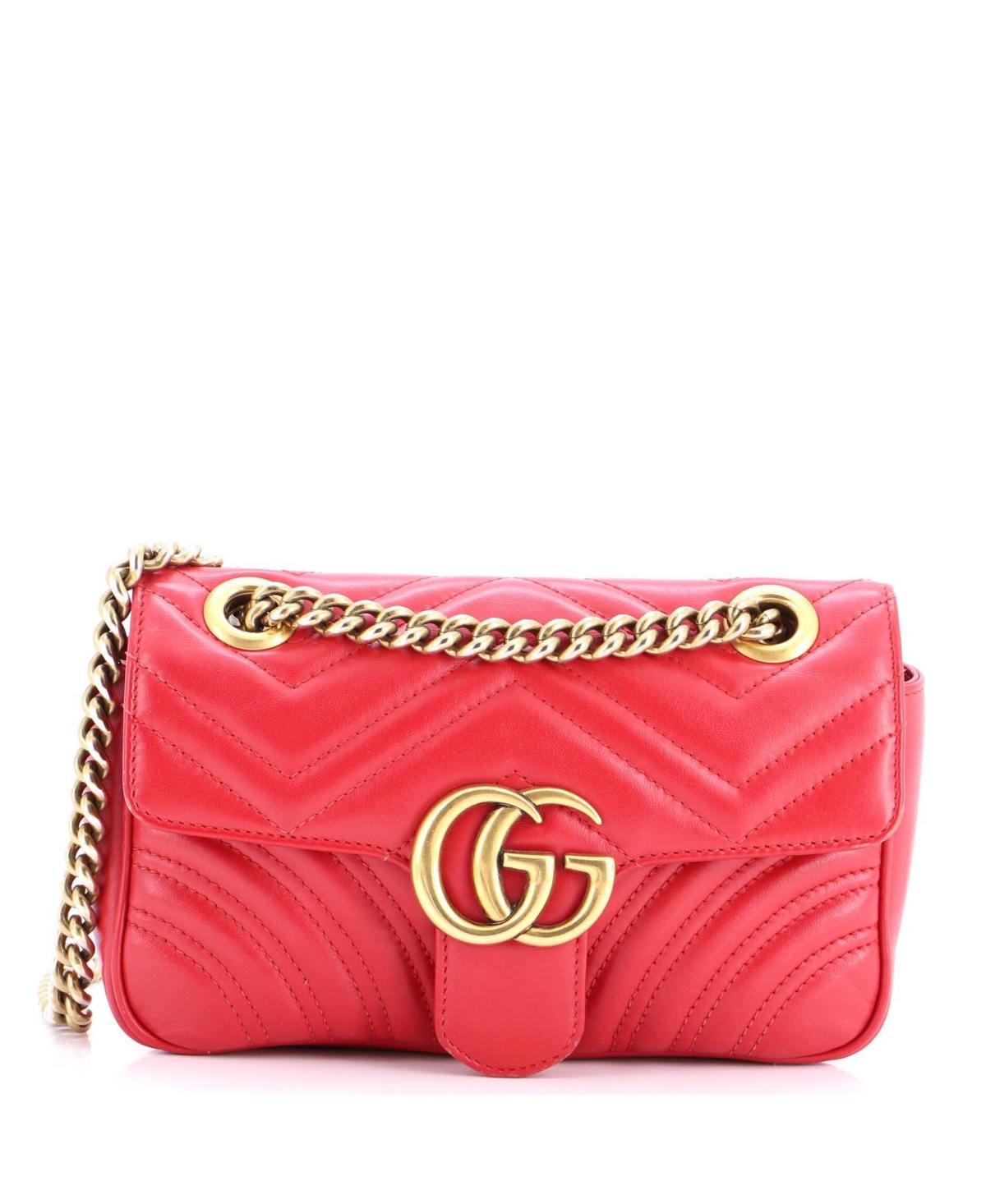 Pre-Owned Gucci Mini Gg Marmont Flap Bag Matelasse Leather - Red