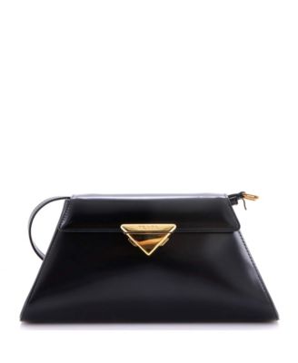Trapezoid Flap Shoulder Bag Brushed Leather
