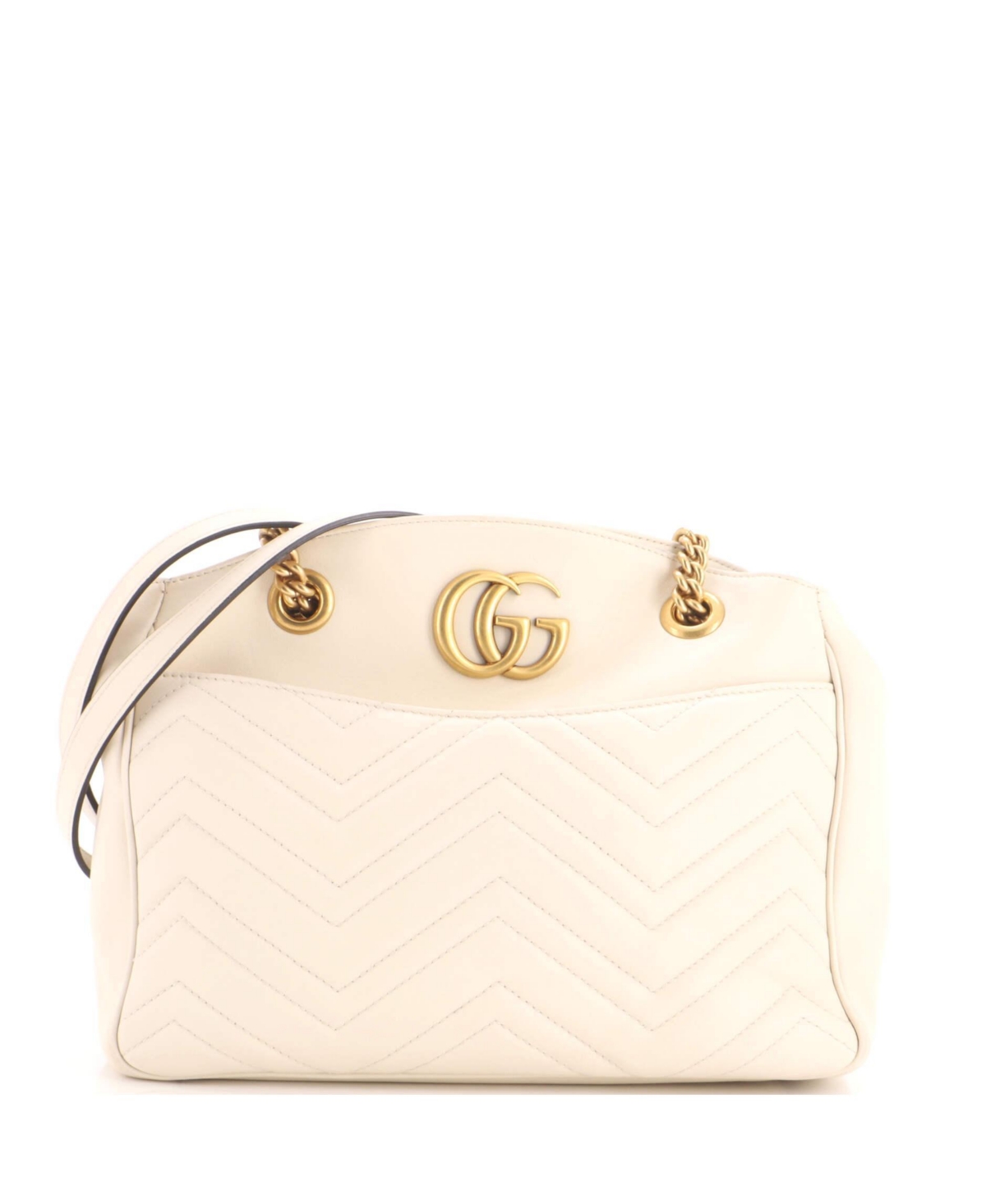 Pre-Owned Gucci Medium Gg Marmont Chain Tote Matelasse Leather - Natural