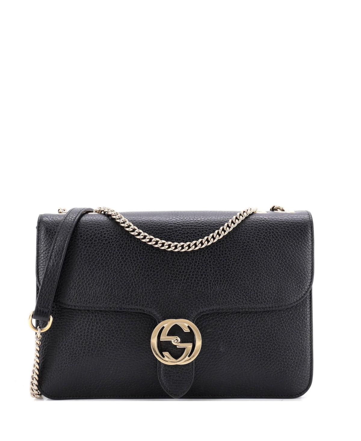 Pre-Owned Gucci Medium Interlocking Shoulder Bag Leather - Black