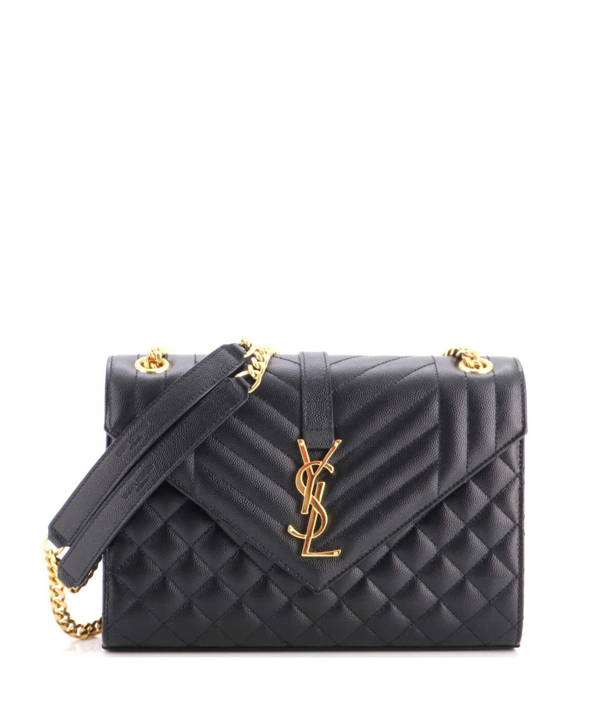 Pre-Owned Saint Laurent Medium Classic Monogram Envelope Satchel Mixed Matelasse Leather - Black