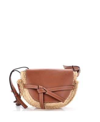 Small Gate Shoulder Bag Leather with Raffia